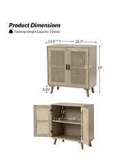 Accent Storage Rattan Cabinet Cupboard Console Table for Dining Room