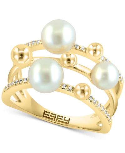 Effy Freshwater Pearl (5-6mm) & Diamond (1/10 ct. t.w.) Multirow Statement Ring