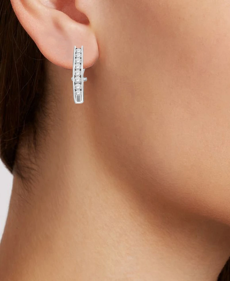 Diamond J Hoop Earrings (1 ct. t.w.) 10k White or Yellow Gold