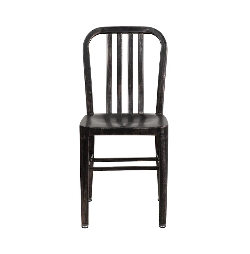 Merrick Lane Santorini 18 Inch Galvanized Steel Indoor/Outdoor Dining Chair With Slatted Back And Powder Coated Finish