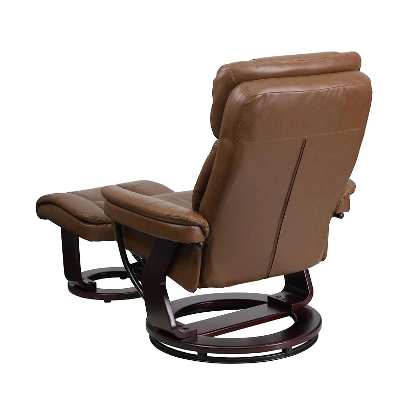 Multi-Position Recliner Chair & Curved Ottoman With Swivel Wood Base