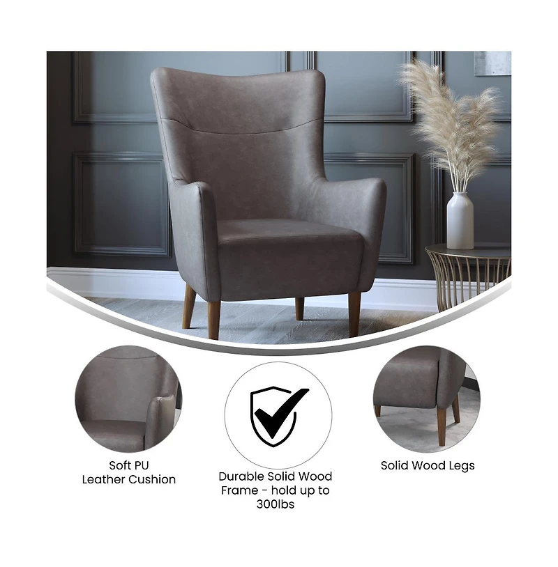 Regal Traditional Wingback Accent Chair, Upholstery And Wooden Frame Legs