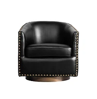 Ada Upholstered Club Style Barrel Chair With Nail Trim, Sloped Arms, And 360 Degree Swivel Base A Vinyl Wrap