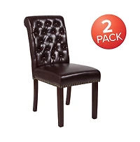 Emma+Oliver 2 Pk Upholstered Rolled Back Parson'S Chair With Nailhead Trim & Finished Frame With Plastic Floor Glides