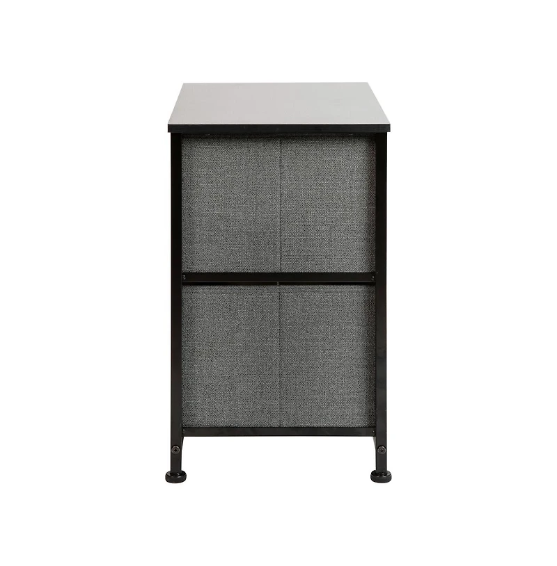 2 Drawer Storage Stand With Wood Top & Dark Fabric Pull Drawers