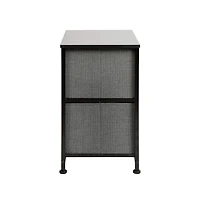 2 Drawer Storage Stand With Wood Top & Dark Fabric Pull Drawers