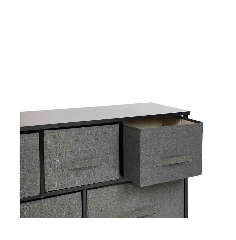 5 Drawer Storage Chest With Wood Top & Dark Fabric Pull Drawers