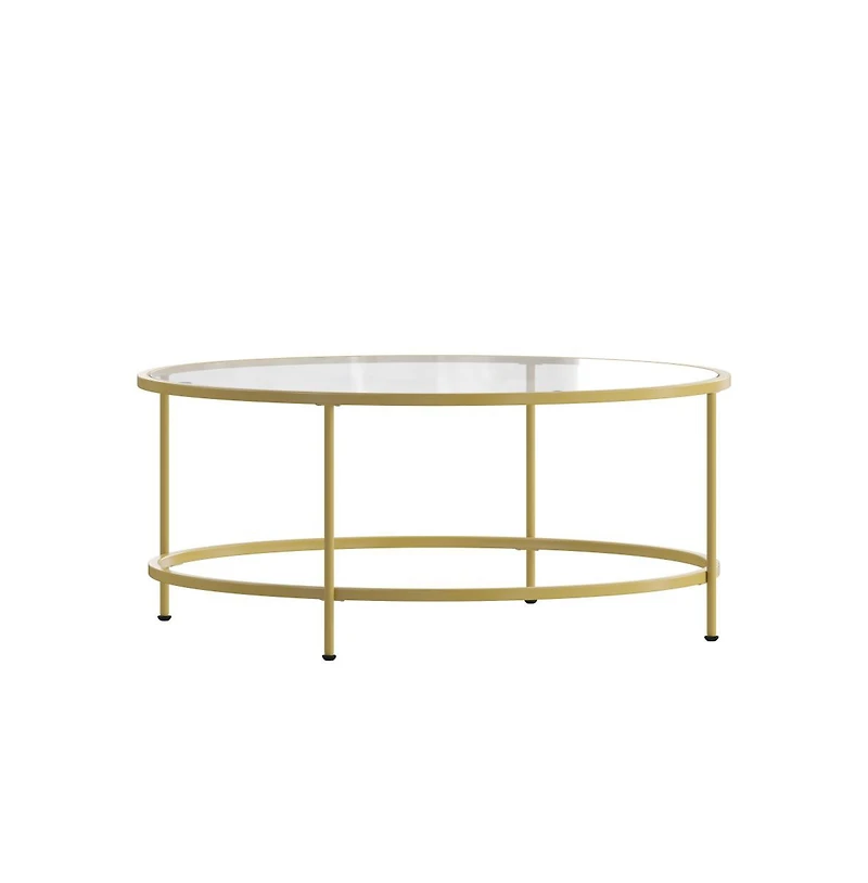 Newbury Glass Coffee Table With Round Matte Frame And Vertical Legs