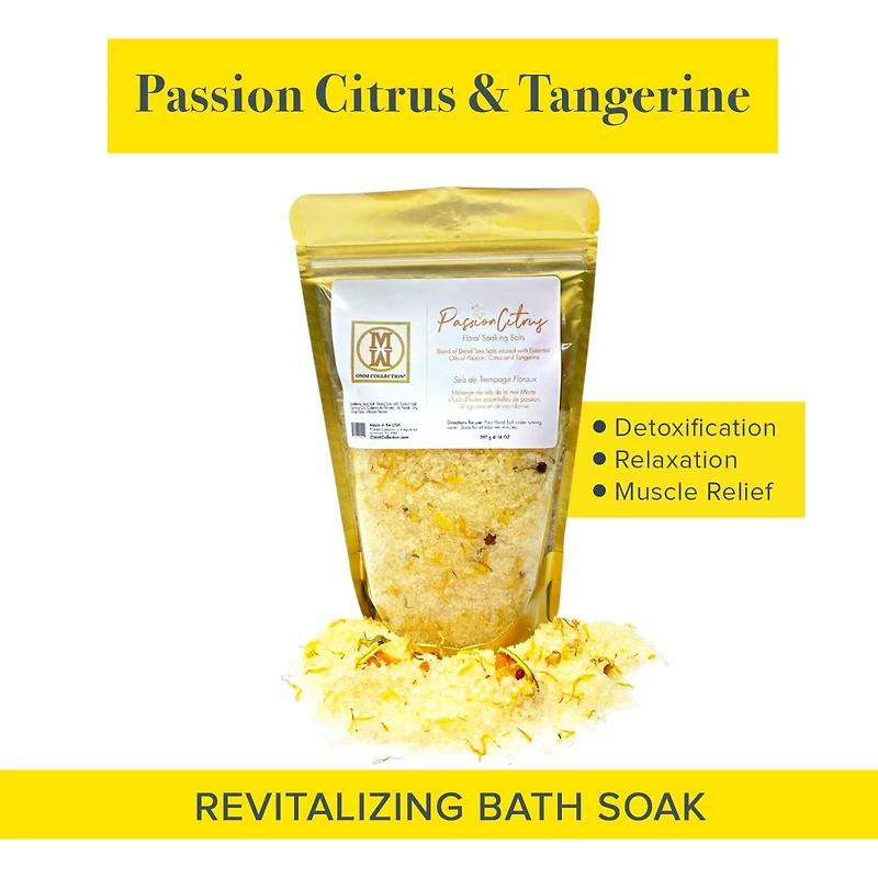 Omm Collection Floral Soaking Bath Salts Passion Citrus Bag 14oz