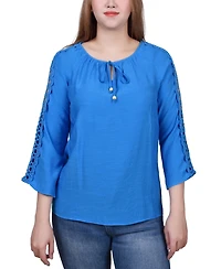 Ny Collection 3/4 Sleeve Crochet Detail Blouse