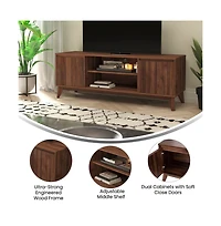 Emma+Oliver Beverly Mid-Century Modern Wooden Tv Stand With Soft Close Doors, Shelf, Cord Management Hole And Tapered Legs