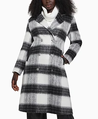 Guess Women's Double-Breasted Mid-Length Plaid Coat