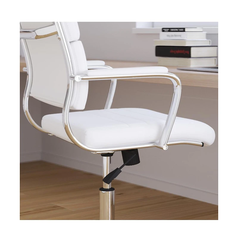 Merrick Lane Mcentyre Ergonomic Swivel Office Chair Panel Style Mid-Back Computer Desk Chair With Padded Metal Arms & Base