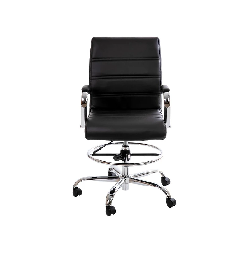 Merrick Lane Tevia Mid-Back Drafting Chair With Adjustable Foot Ring Upholstered Swivel Chair With Chrome Base