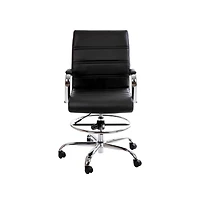 Merrick Lane Tevia Mid-Back Drafting Chair With Adjustable Foot Ring Upholstered Swivel Chair With Chrome Base
