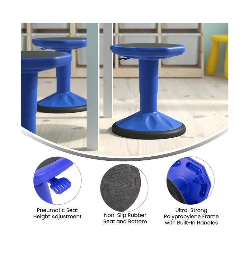 Emma+Oliver Saylor Height Adjustable Active Motion Stool For Kids With Weighted Rubber Non-Slip Bottom