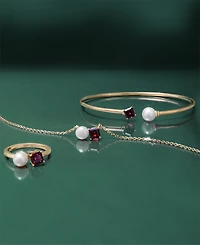 Audrey by Aurate Cultured Freshwater Pearl (5mm) & Rhodolite (5/8 ct. t.w.) Two Stone Adjustable 18" Pendant Necklace Gold Vermeil , Exclusively at