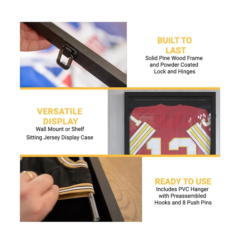 Hbcy Creations Jersey Display Case - Solid Wood with Uv Treated Acrylic Window Anti-Theft Lock 2 Keys For All Types of Jerseys