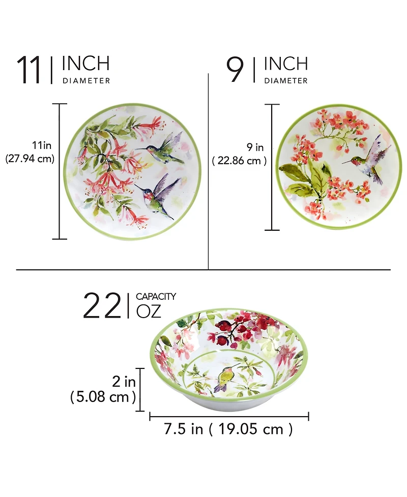 Certified International Hummingbirds 12 Pc Dinnerware Set, Service For 4