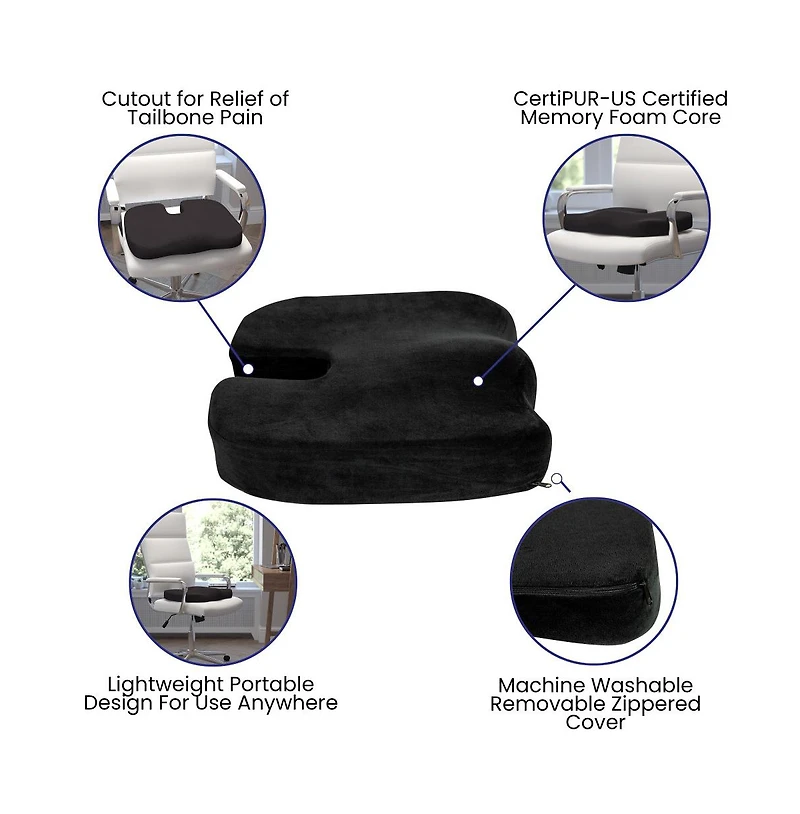 Memory Foam Portable Chair Seat Cushion With Zippered Removable Cover