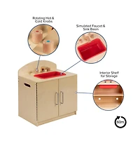 Children's Wooden Kitchen Sink With Turnable Knobs For Commercial Or Home Use