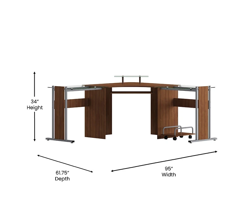 Laminate Corner Desk With Pull-Out Keyboard Tray And Cpu Cart