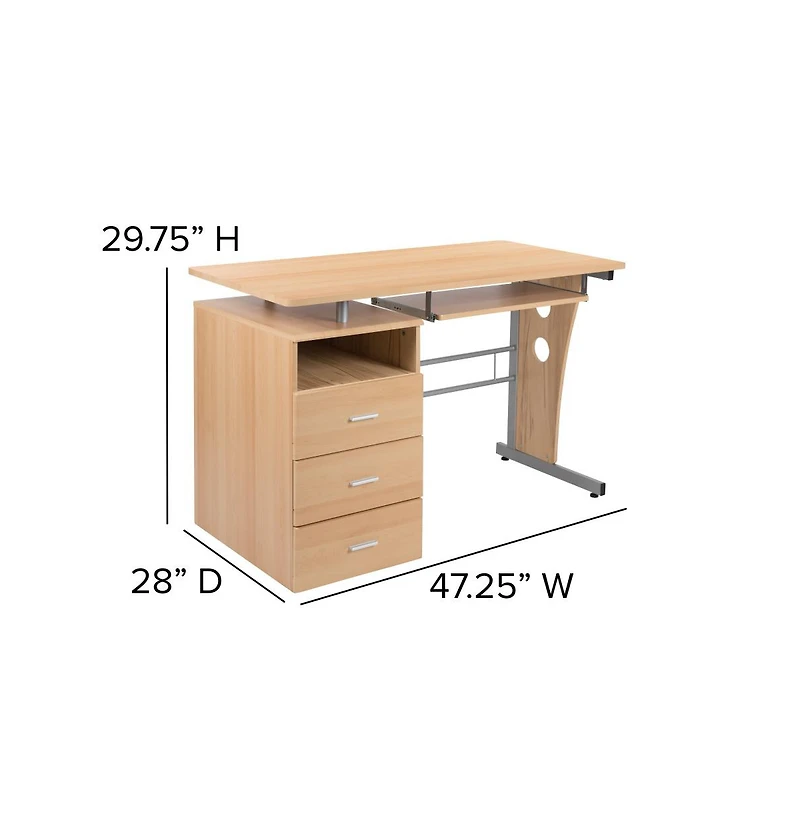 Desk With Three Drawer Single Pedestal And Pull-Out Keyboard Tray