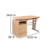 Desk With Three Drawer Single Pedestal And Pull-Out Keyboard Tray