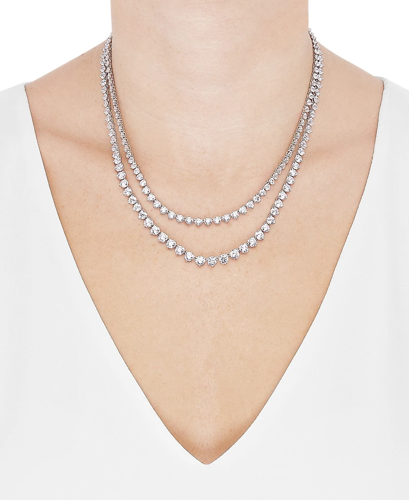 Arabella Cubic Zirconia Layered 17" Statement Necklace in Sterling Silver