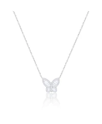 Etoielle White Gold Cz Baguette Butterfly Necklace