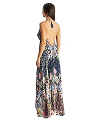 La Moda Clothing Women's Maxi Tropical Print Halterneck Dress