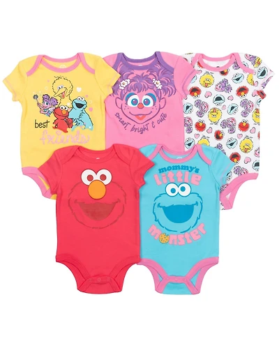 Sesame Street Baby Girls 5 Pack Bodysuits Newborn to