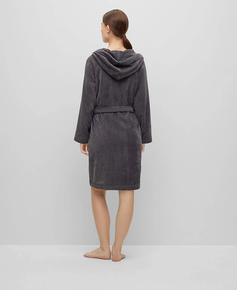 Boss Home Plain Hooded Cotton Velour Women's Bathrobe