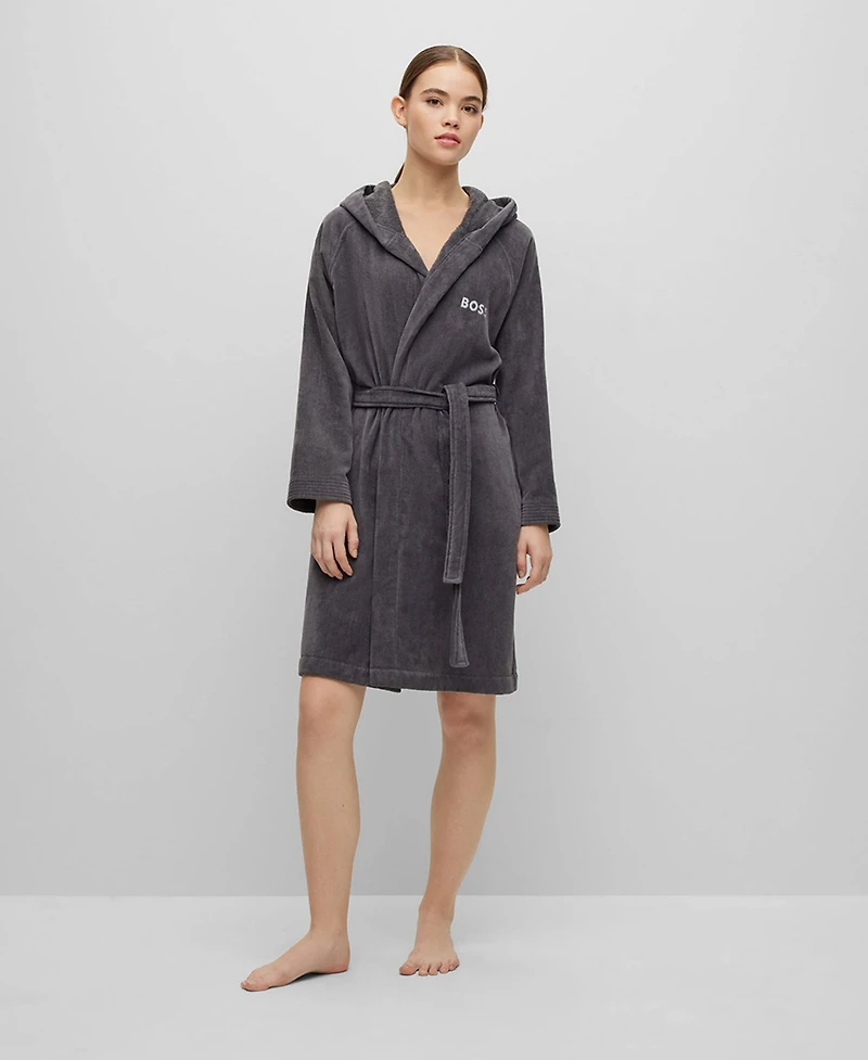 Boss Home Plain Hooded Cotton Velour Women's Bathrobe