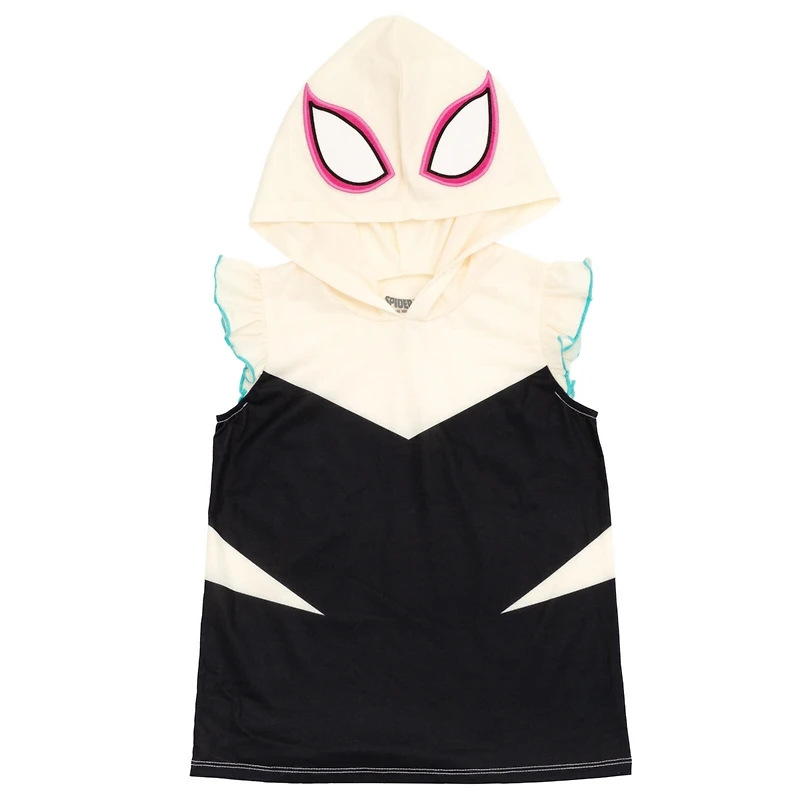 Marvel Girls Spider-Man Spider-Gwen Ghost Spider Hooded Cosplay Tank Top and French Terry Shorts Outfit Set