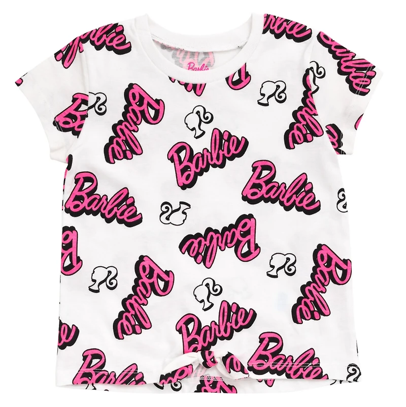 Barbie Girls French Terry T-Shirt and Active Retro Dolphin Shorts Outfit Set
