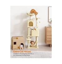 Slickblue Cat Tree Tower With Hammock, Basket, Scratching Posts, Cat Caves, Plush Perches, Cat Activity Center