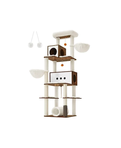 Slickblue Tall Modern Cat Tower, Multi-Level Cat Condo with 2 Caves, 2 Baskets, 4 Scratching Posts