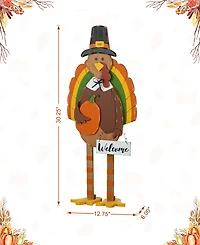 Glitzhome 30.25"H Thanksgiving Wooden Turkey Porch Decor