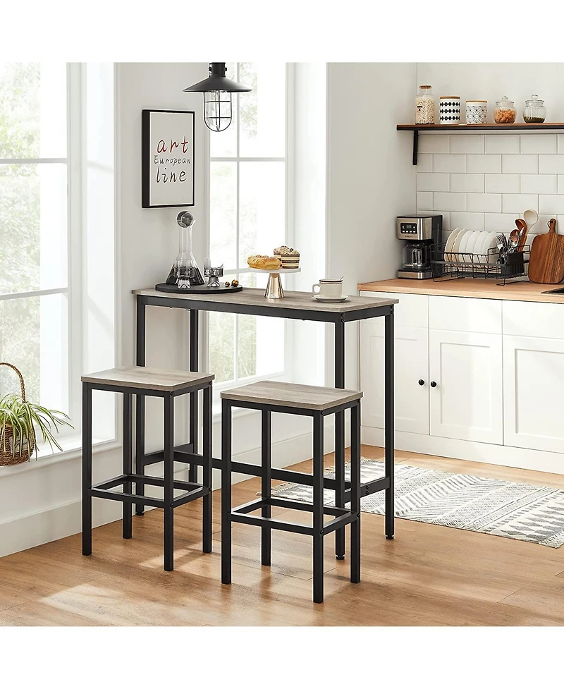 Set Of 2 Bar Stool With Foot Rest And Metal Frame