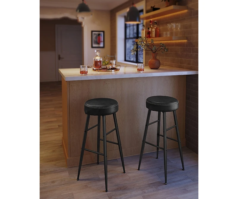 Set Of 2, Kitchen Bar Stools, Breakfast Synthetic Leather With Stitching