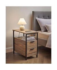 Narrow Nightstand Side Table With Usb Ports, Charging Station And Drawers