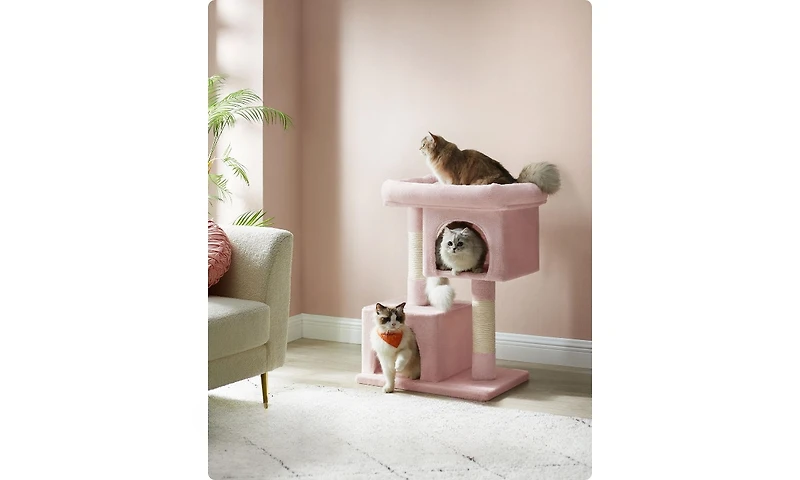 Cat Tree, 33.1-Inch Cat Tower, L, Cat Condo for Large Cats up to 16 lb, Large Cat Perch, 2 Cat Caves, Scratching Post