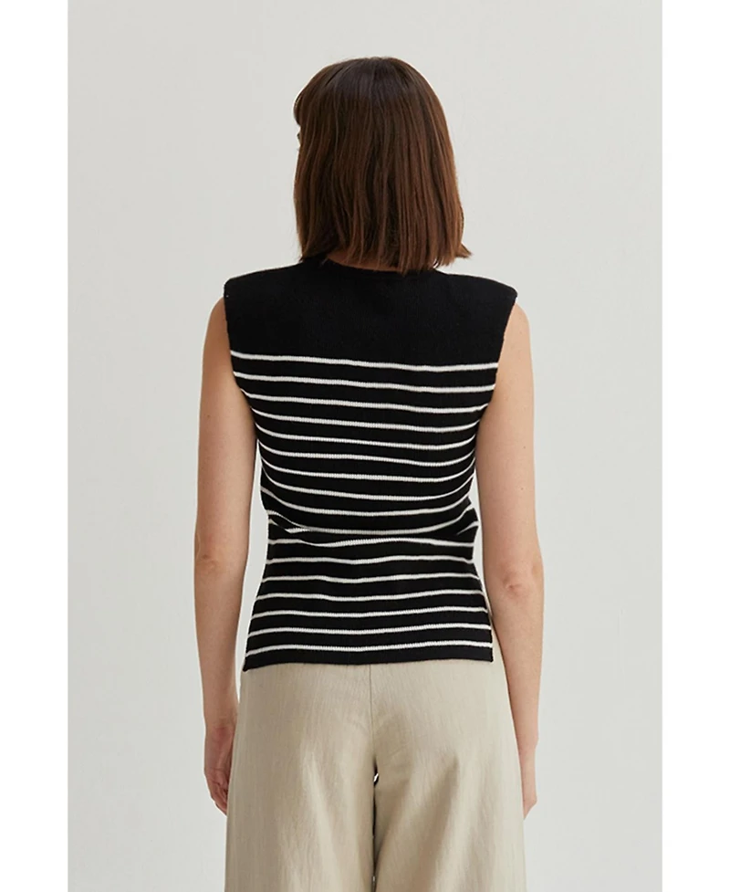 Crescent Women's Blake Sleeveless Power Shoulder Stripe Top