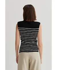 Crescent Women's Blake Sleeveless Power Shoulder Stripe Top