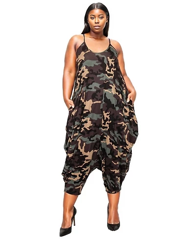 L I V D Plus Size Montana Camo Pocket Jumpsuit