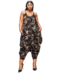 L I V D Plus Size Montana Camo Pocket Jumpsuit