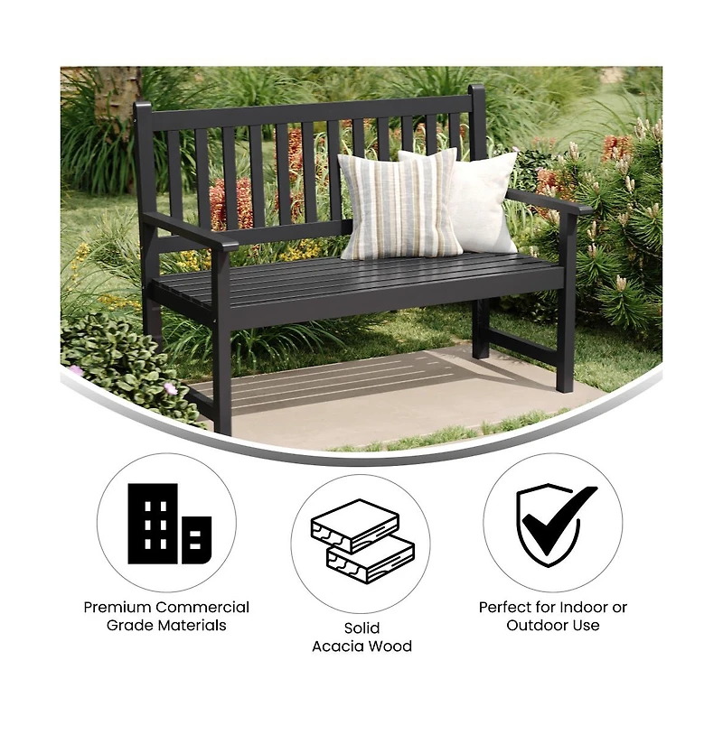Andover Indoor/Outdoor Patio Bench/Dual-Person Loveseat With Slatted Acacia Wood Design For Use Sunroom, Backyard, Porch, Or Garden