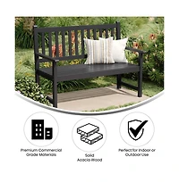Andover Indoor/Outdoor Patio Bench/Dual-Person Loveseat With Slatted Acacia Wood Design For Use Sunroom, Backyard, Porch, Or Garden