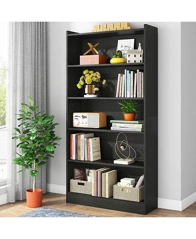Tribesigns 72-inch Tall Bookcase, Modern 6-Tier Black Library Bookshelf with Storage Shelves, Large Open Bookcases Wood Shelving Unit for Bedroom Livi
